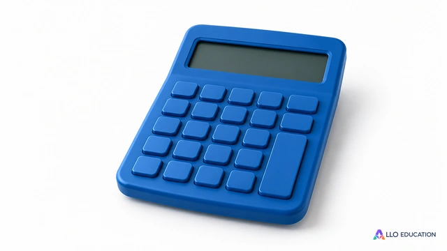 Une calculatrice bleue avec écran éteint et touches sans inscription.