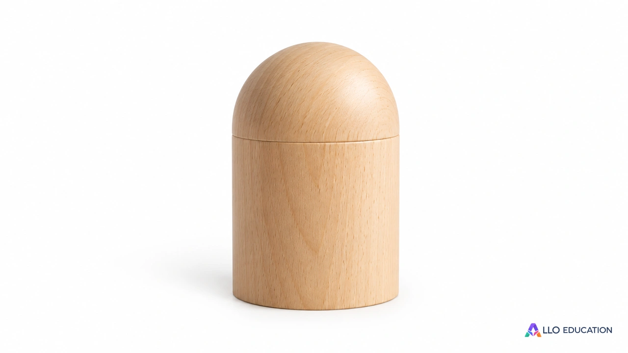 Modèle illustré en bois : cylindre surmonté d’un dôme de même largeur, sans dimension affichée.