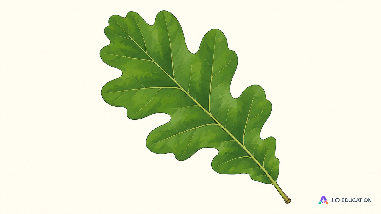 Une feuille de chêne entière sur fond clair, illustration muette.